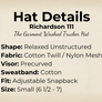 'Richardson 111 hat' - unstructured shape, cotton twill/nylon mesh, precurved, cotton sweatband, adjustable snapback, small size 6 1/2-7