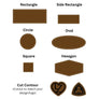 Set of brown leather shapes including rectangle, circle, square, hexagon, and cut-out contours on a white background.