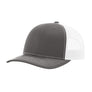 Gray trucker hat with white mesh back on a white background