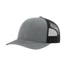 Gray trucker hat with black mesh back on a white background