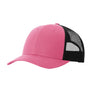 pink baseball hat with black mesh back on a white backdrop