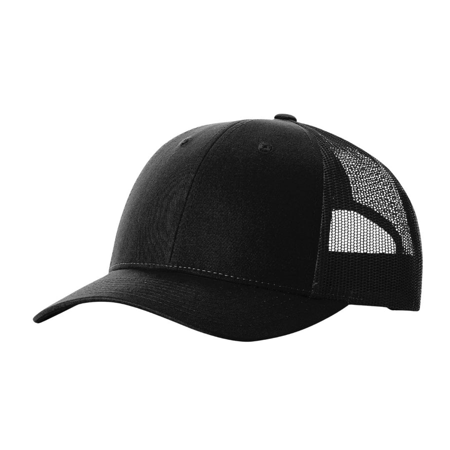 Black baseball hat with mesh back on a white background
