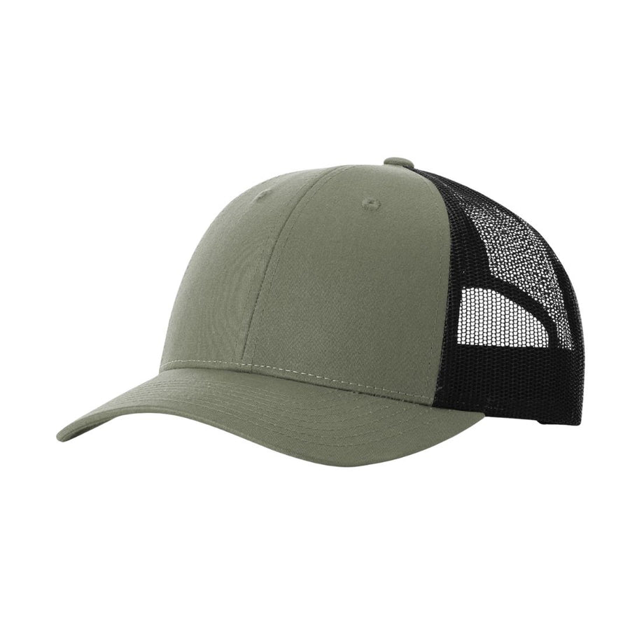 green baseball hat with black mesh back on white backdrop 